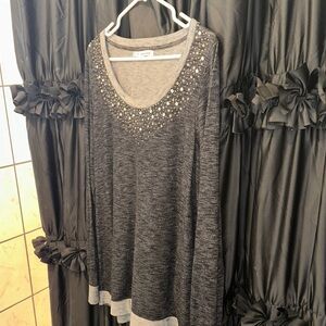 Maurices Charcoal Grey Embellished Scoop Neck Tunic